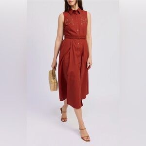Megumi Eyelet Detail Cotton & Linen Midi Shirtdress by En Saison